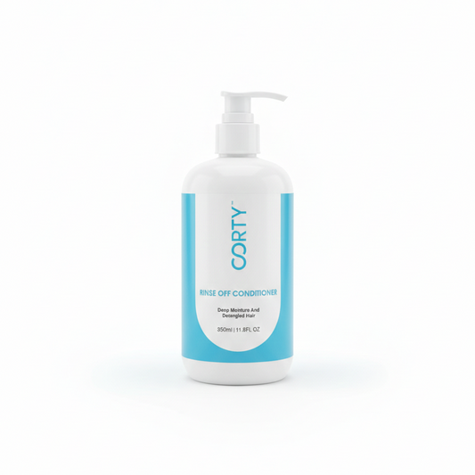 Corty rinse-off conditioner bottle on a white background